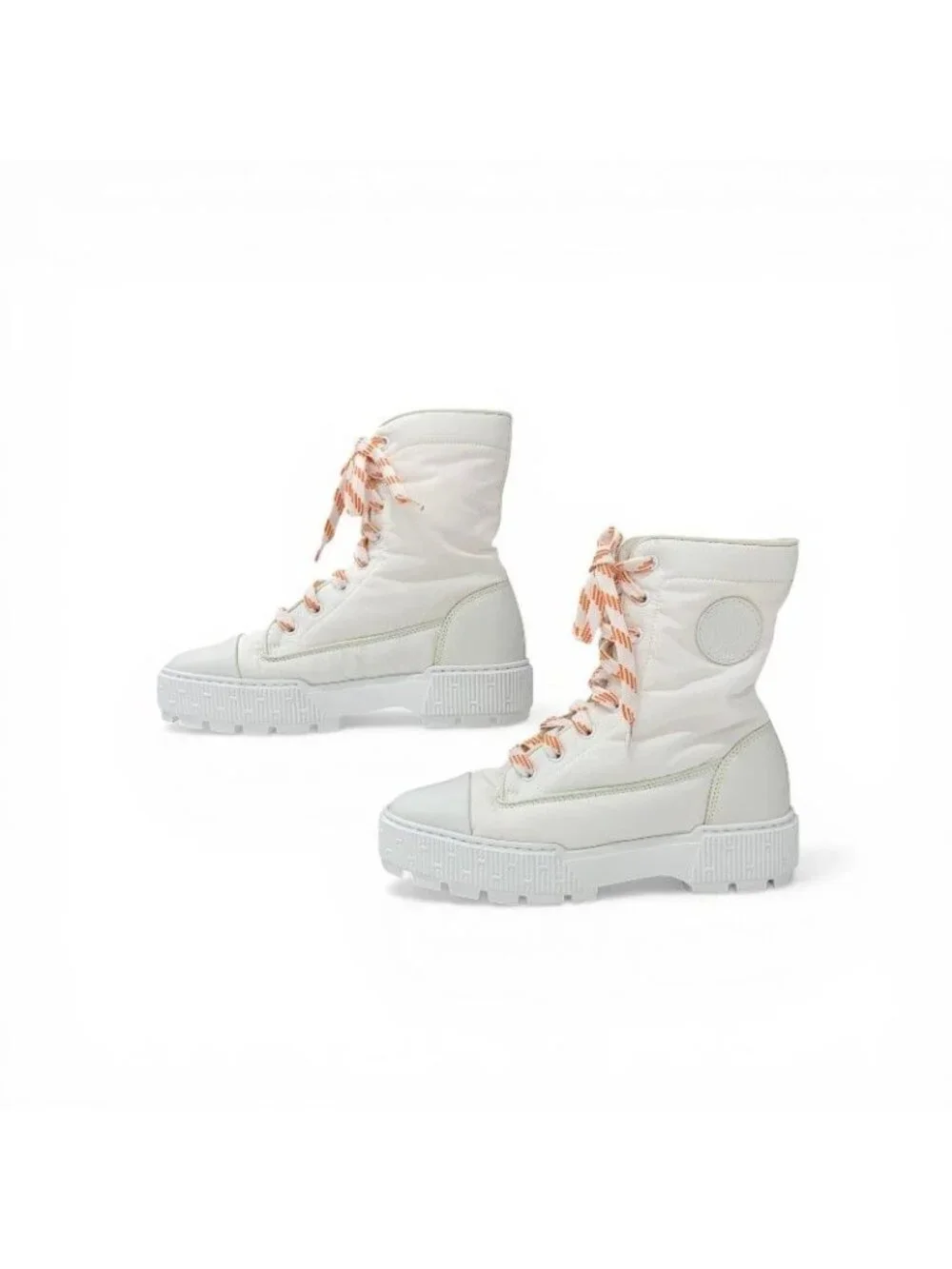 Hermes Fresh Boots Short Shoes Nylon Leather White Orange Lace